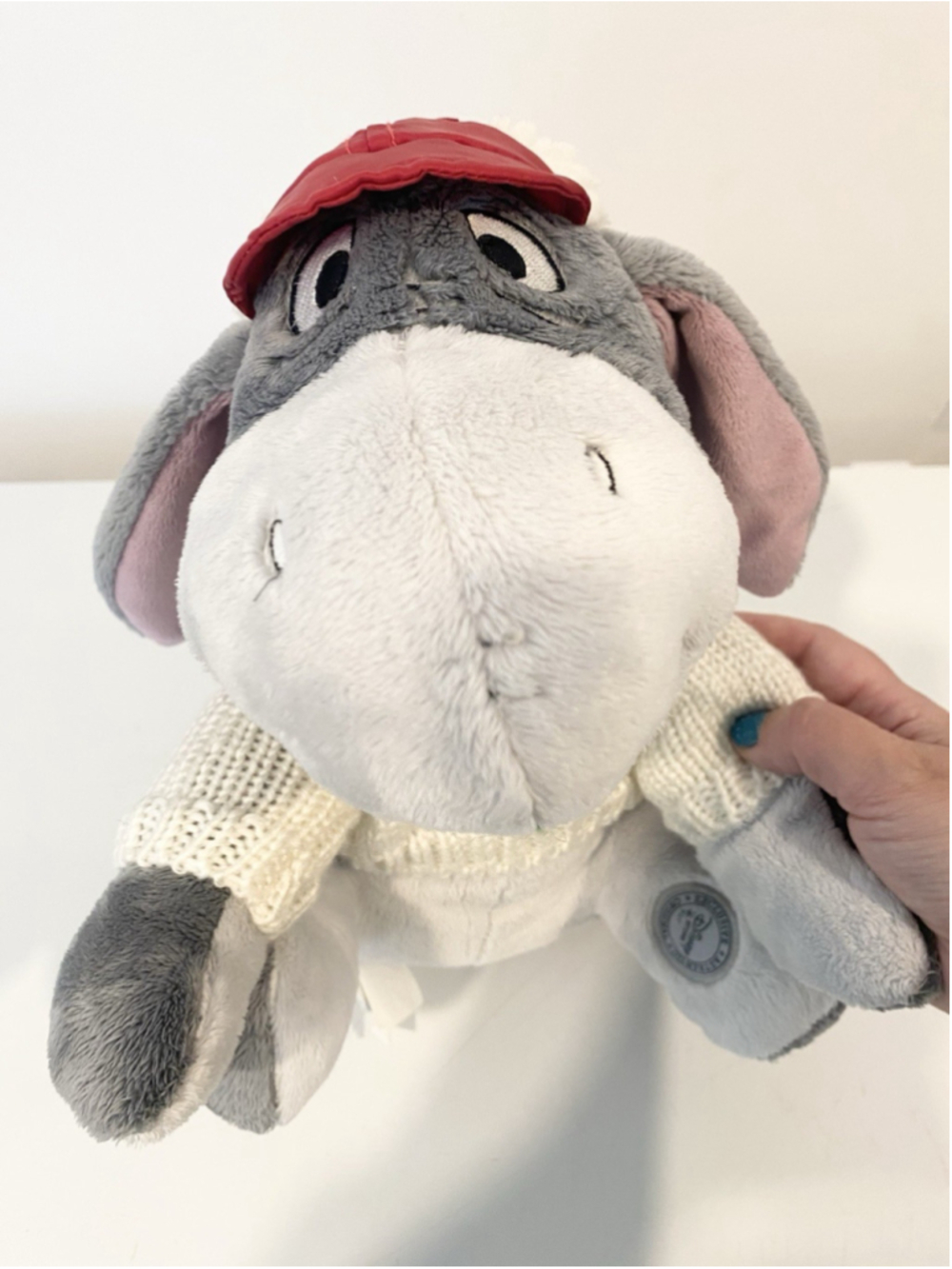 Disney Store Eeyore Plush Ice Skating Winter Sweater Red Hat 14” Winnie the Pooh